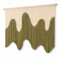 Makramee Wandteppich 100 x 100 cm Baumwolle Grün Beige Wanddekoration mit Holzstab
