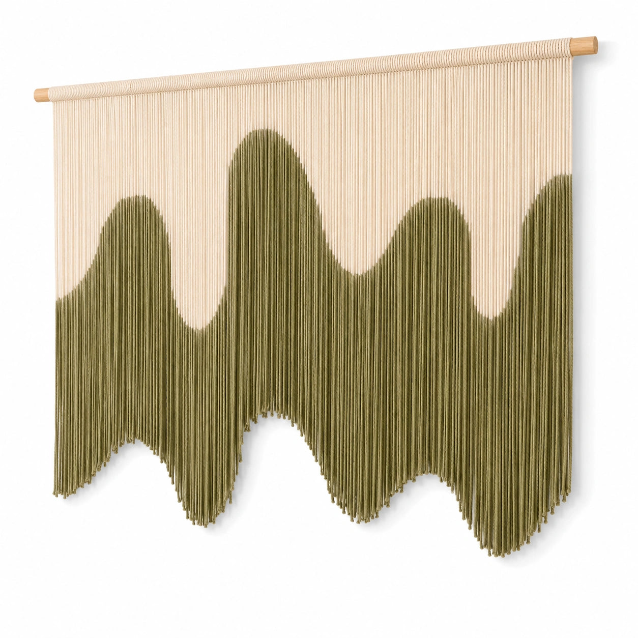 Makramee Wandteppich 100 x 100 cm Baumwolle Grün Beige Wanddekoration mit Holzstab