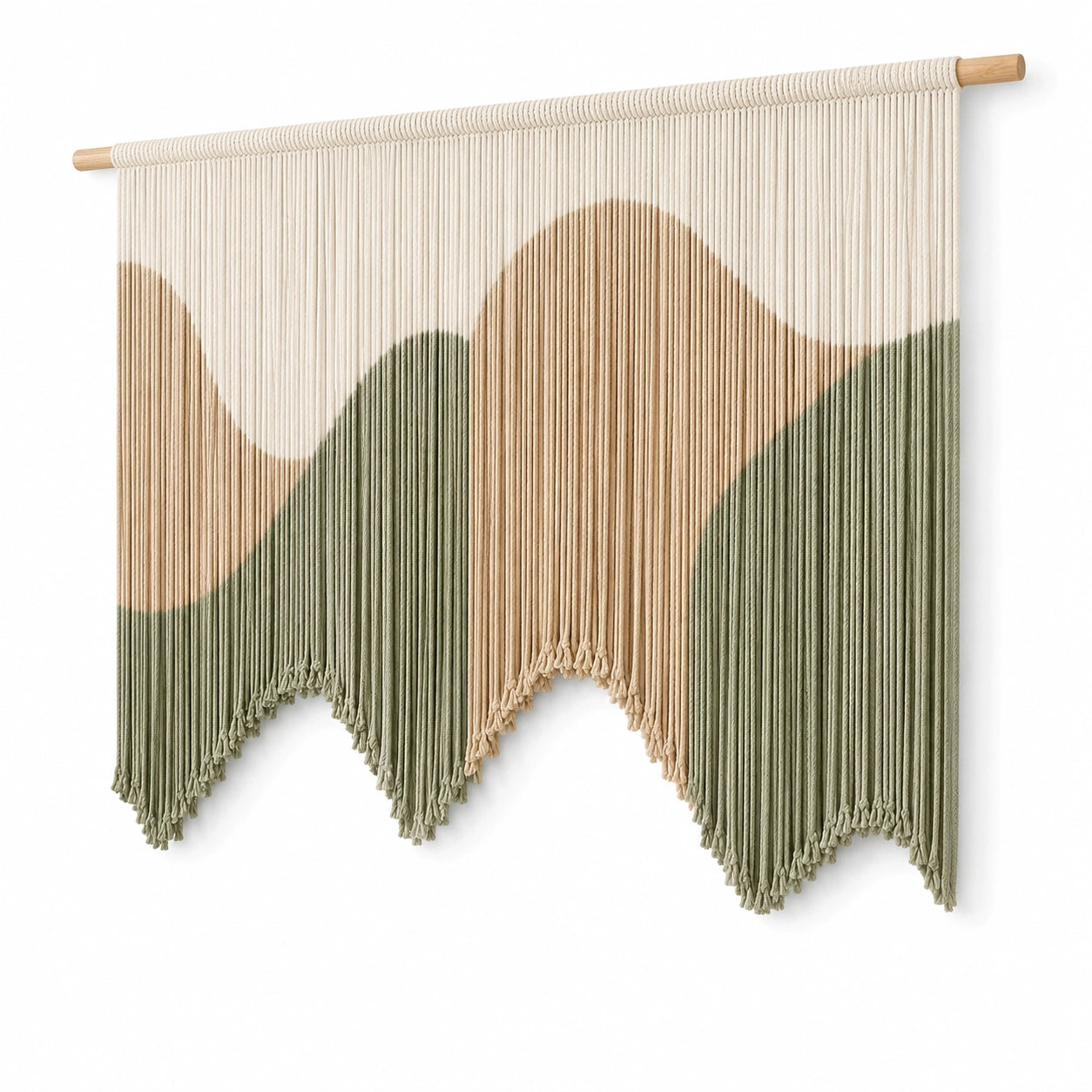 Makramee Wandteppich 100 x 90 cm Baumwollkordel Grün Beige Boho Wanddekoration