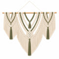 Makramee Wandbehang 100 x 100 cm Baumwolle Beige Grün mit Holzstab Boho