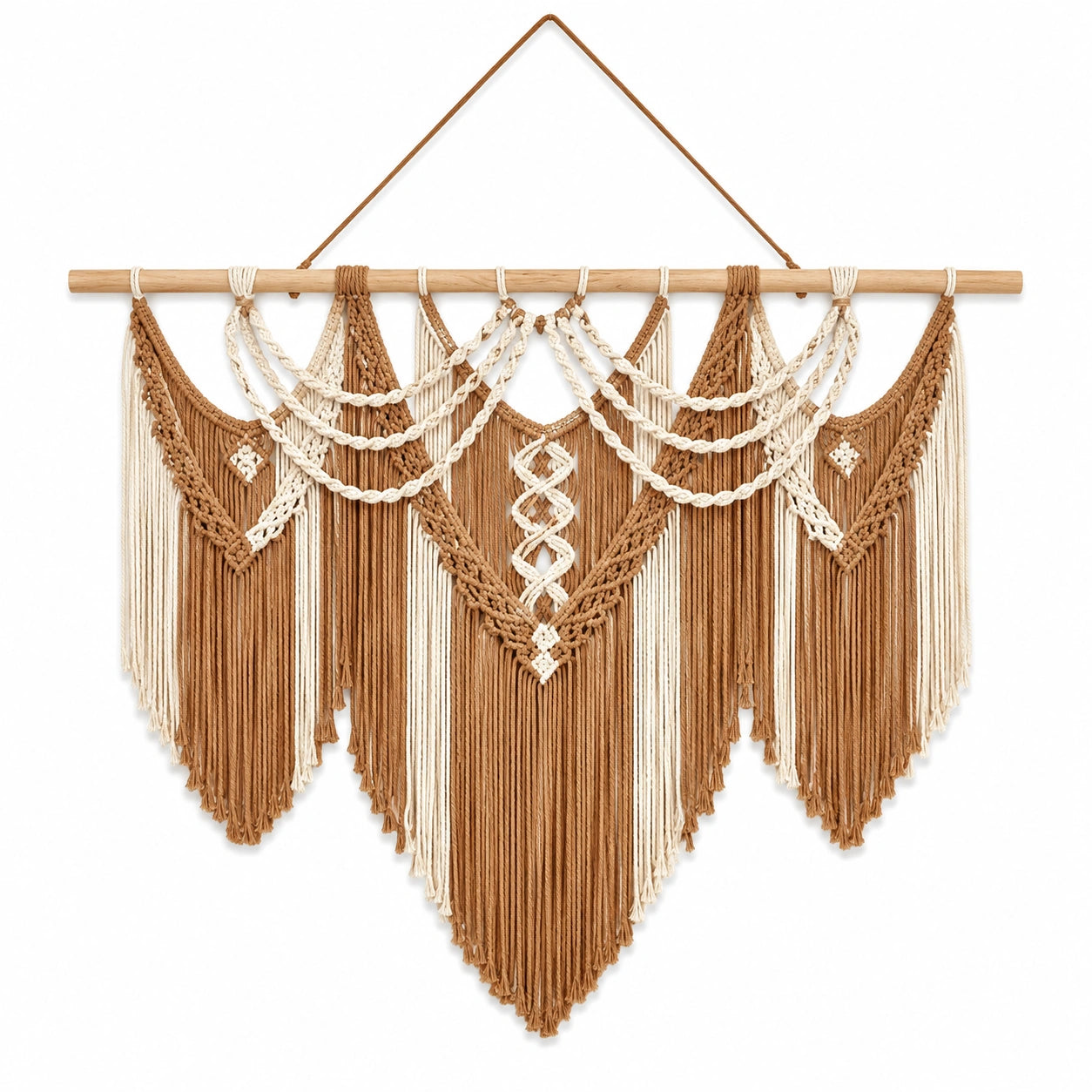 Makramee Wandteppich 100 x 100 cm Baumwollkordel Braun Creme Boho Hängedekoration