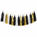 Quastengirlande 300 cm x 30 cm Kunststofffolie Schwarz Weiß Gold hängende Partydekoration
