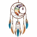 Traumfänger Wanddekoration 45 x 100 cm Braun Blau mit Federn Perlen und Steinoptik im Boho-Stil