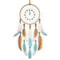 Traumfänger 30 x 75 cm mit Federn in Türkis Weiß Braun - geflochtener Wandbehang im Boho-Stil