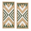 Wanddekoration aus Holz 30 x 90 cm Natur Grün Weiß geometrisches Muster 2er Set