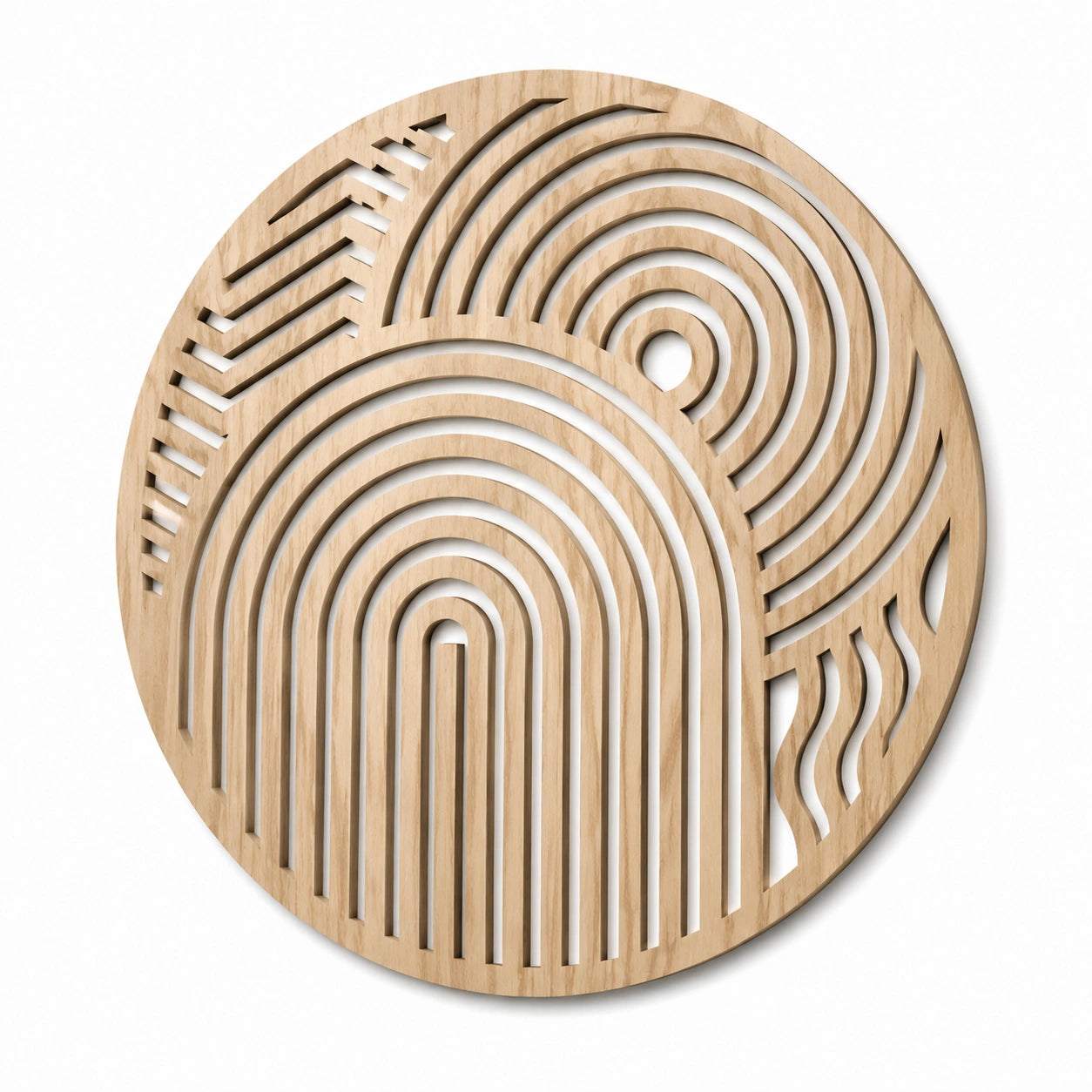 Runde Wanddekoration aus Holz 60 cm Natur geometrisches Linienmuster