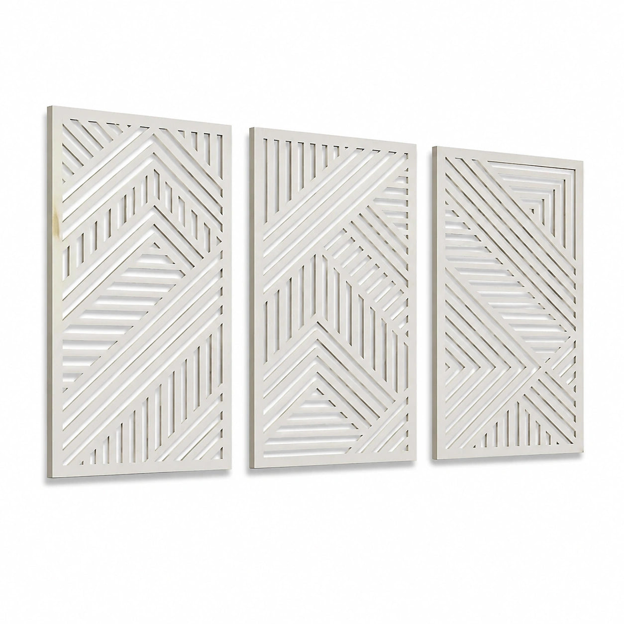 Wanddekoration 3-teilig 30 x 60 cm Holzwerkstoff Weiß geometrisches Linienmuster