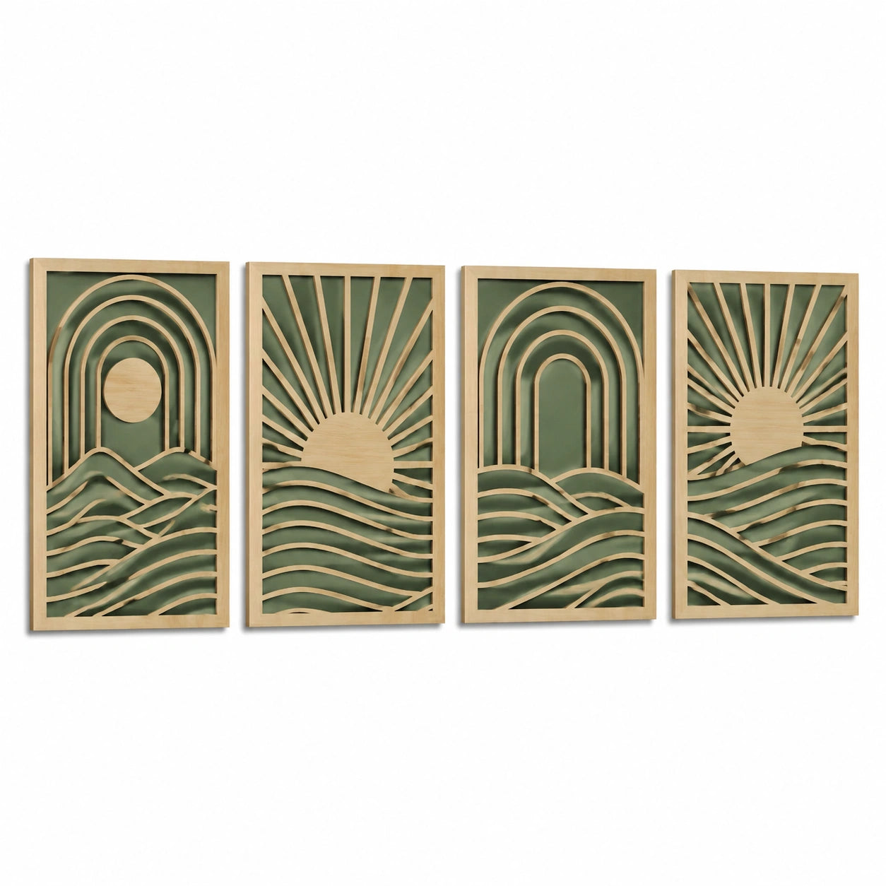 Wanddekoration 4-teilig 30 x 60 cm aus Holz Naturgrün mit Landschaftsrelief