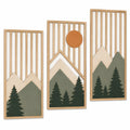 Wanddekoration 3er Set 30 x 70 cm Holz Naturholz Grün Bergmotiv skandinavischer Stil