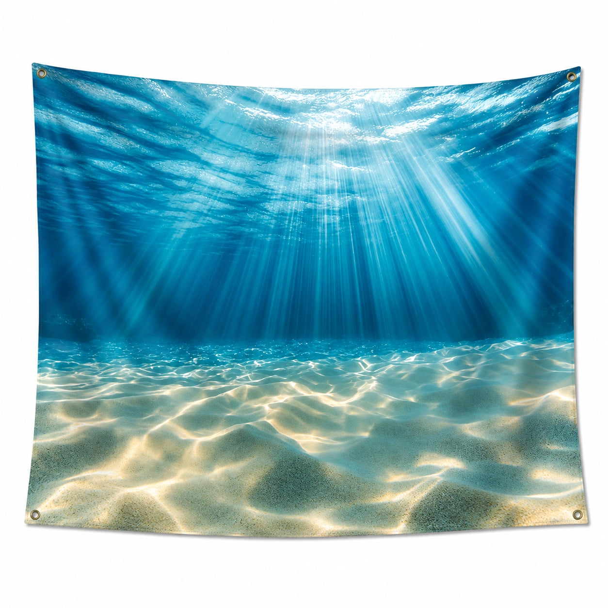 Wandteppich 150 x 150 cm aus Polyester Blau mit Unterwasser Motiv und Ösen