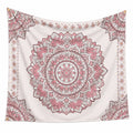 Wandteppich 150 x 150 cm aus Polyester in Rosa Weiß mit Mandala Muster