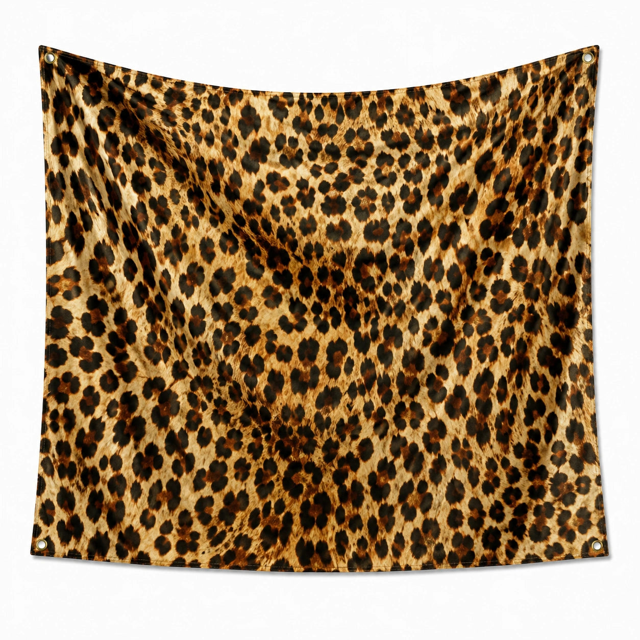 Wandteppich 150 x 130 cm aus Polyester Braun Beige Leopardenmuster mit Ösen